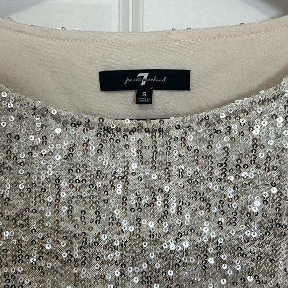 7 For All Mankind sparkly sequins slip shirt dress size small short sleeve cream - Picture 4 of 8